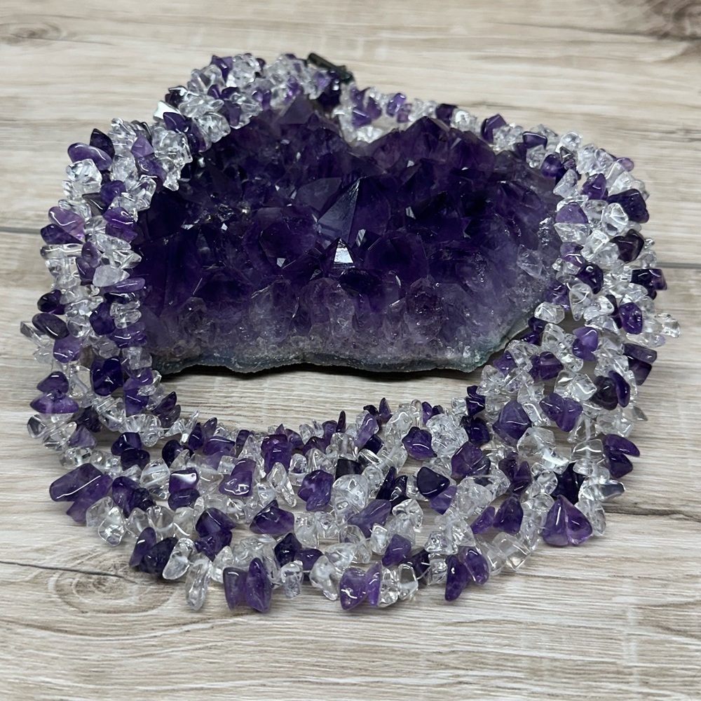Jaw Dropping Jay King DTR Amethyst and Clear Quartz Crystal 18” Necklace